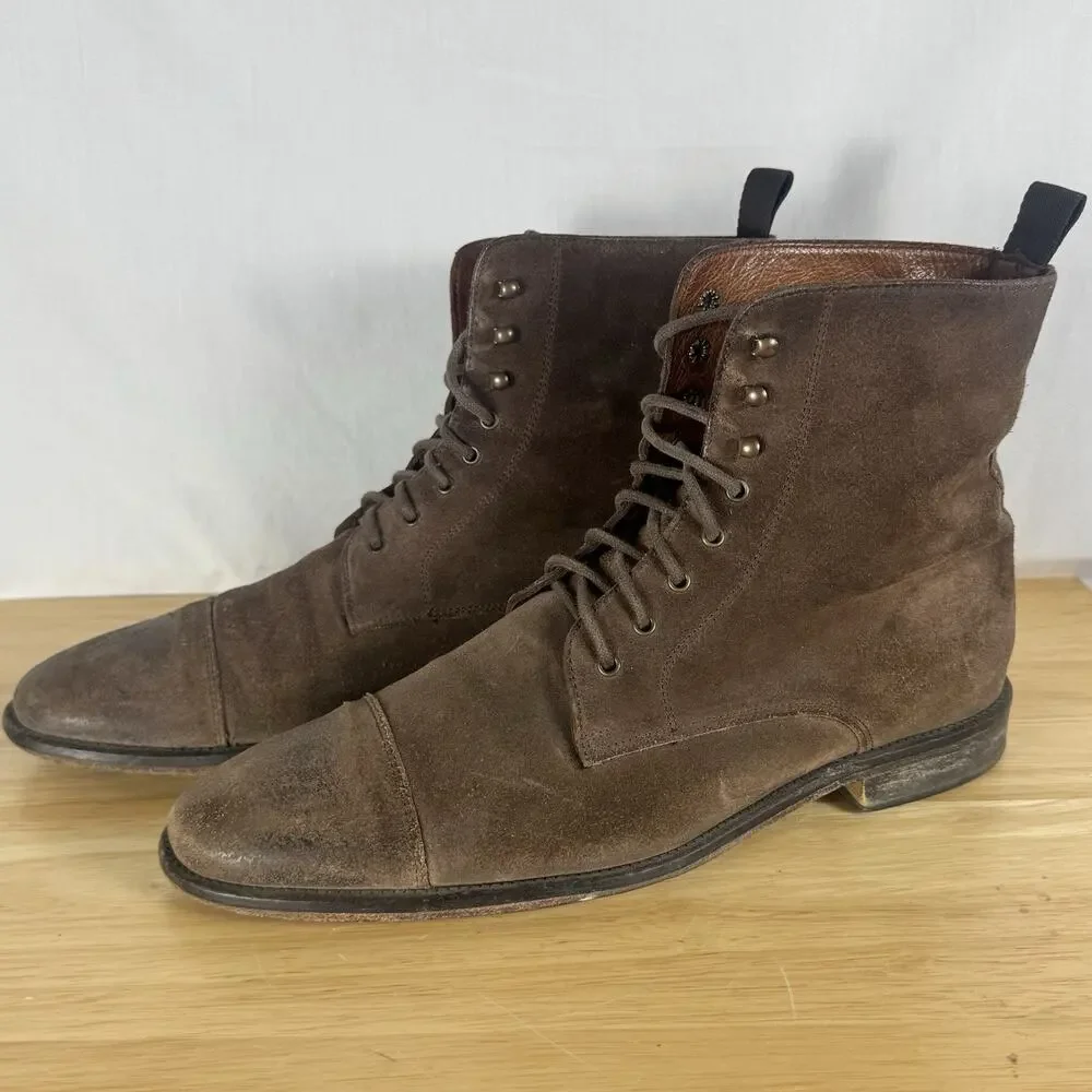 MERCANTI FIORENTINI Combat Boots Lace-Up Suede Dark Brown Sz. 8.5 M ITALY 7282